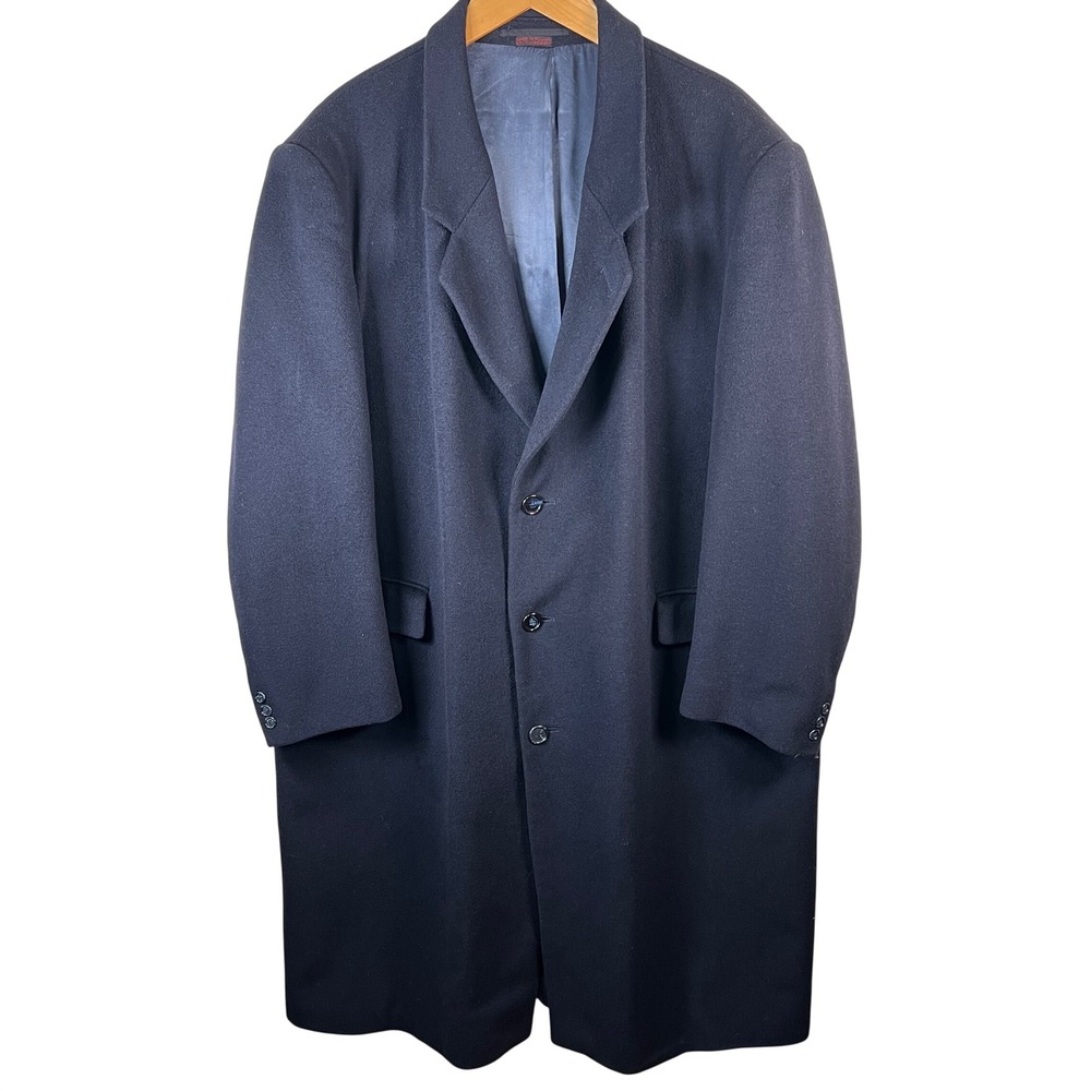 Mens Navy Blue Wool Longline Overcoat Made in Poland Size 48 Heavy Winter Coat